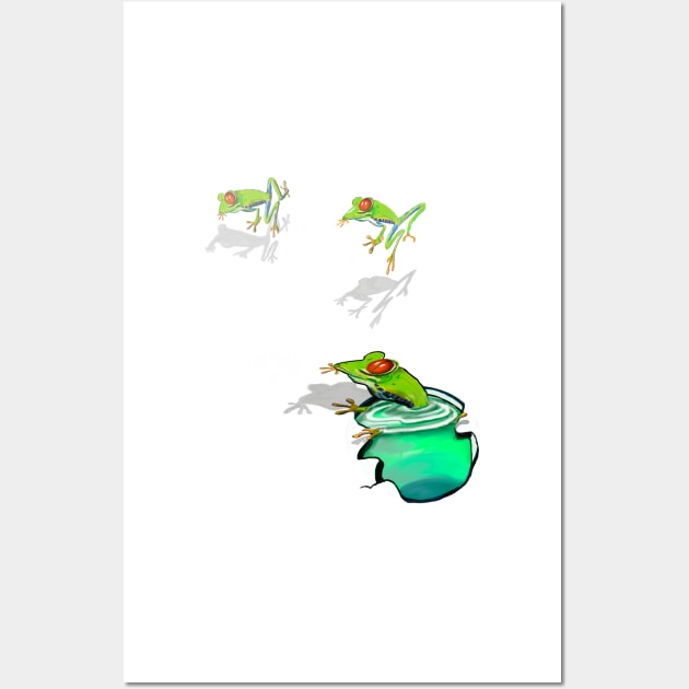 Green Red eyed tree frogs in 3d -  optical illusion rain forest science fiction gift Lizard dragon zoology Wall Art by Artonmytee